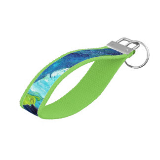 Abstract Acrylic Paint in Blue Wrist Keychain