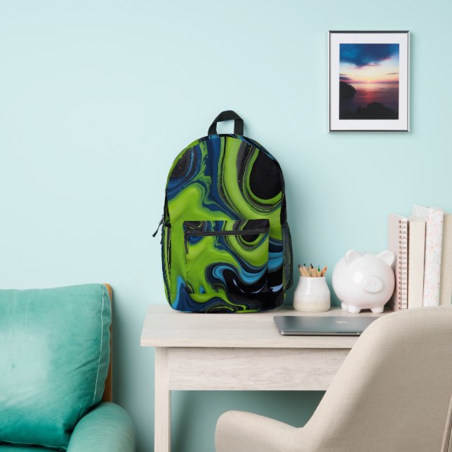 Abstract Acrylic Paint Pour Marble Pattern Printed Backpack (Insitu)