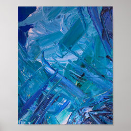 Abstract Acrylic Painting Blue Paint Strokes  Poster