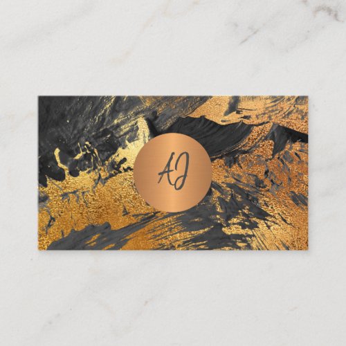 Abstract acrylic painting gold black monogrammed business card
