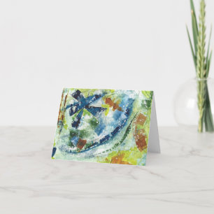 Abstract Acrylic painting in blues, tan and yellow Letterpress Thank You Card
