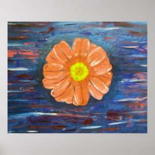 Abstract Acrylic Painting with Flower Poster