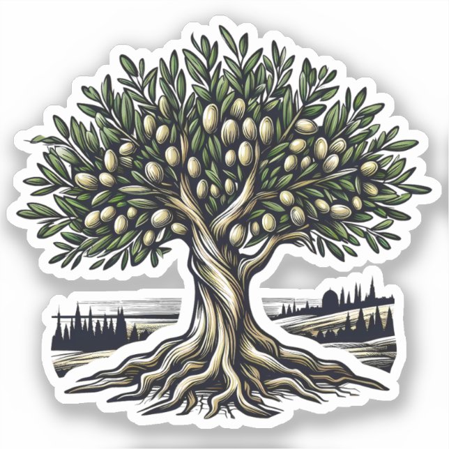 Abstract Aesthetic Falastin Olive Tree Artwork Sticker (Front)