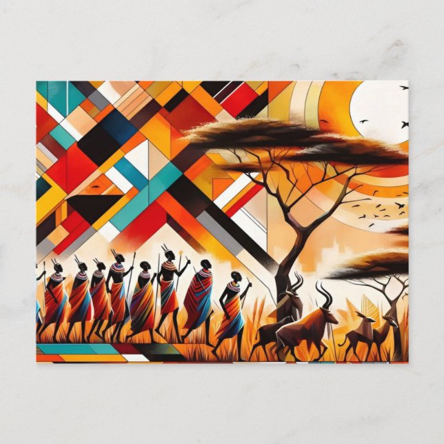 Abstract African Art Masai Geometric Postcard (Front)