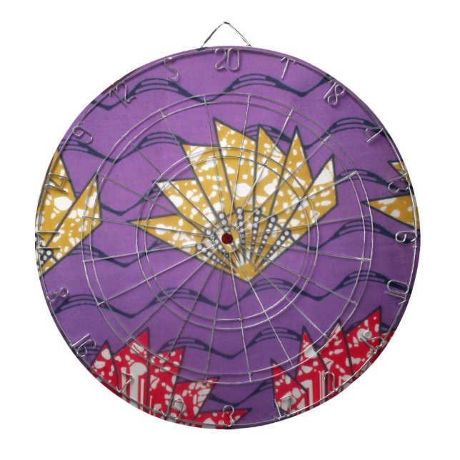 Abstract African Art: Purple Passion Waves Dartboard With Darts (Front)