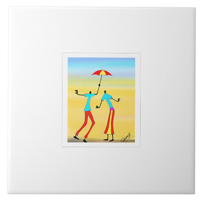 Abstract African Art, Tropical Summer Sunset Ceramic Tile (Front)