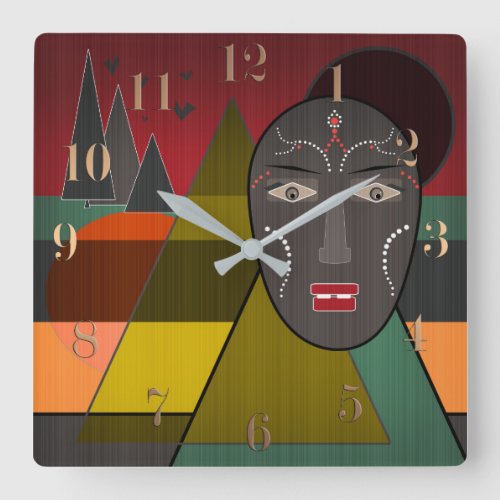 Abstract african mask in retro vintage colors square wall clock