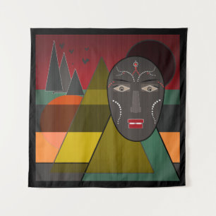 Abstract african mask in retro vintage colors tapestry