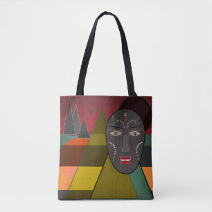 Abstract african mask in retro vintage colors tote bag