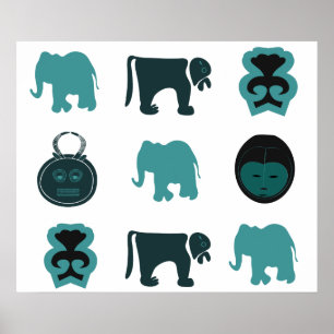 Abstract African symbol and animals art Poster