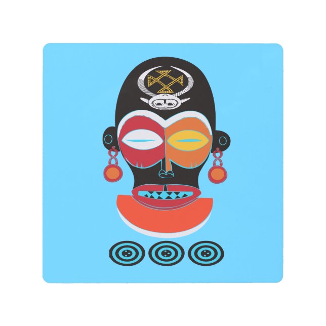 Abstract african tribal colorful mask metal print (Front)