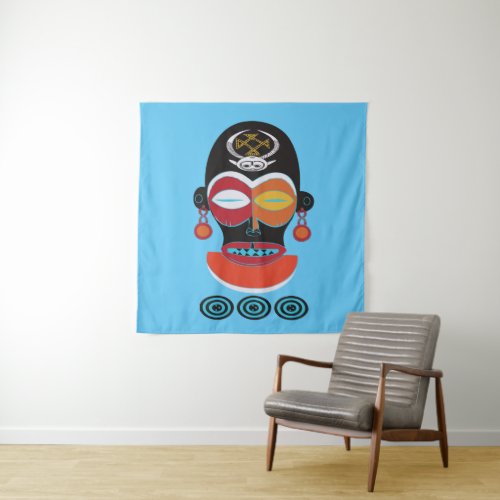 Abstract african tribal colorful mask tapestry