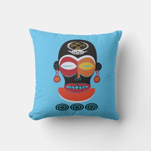 Abstract african tribal colorful mask throw pillow