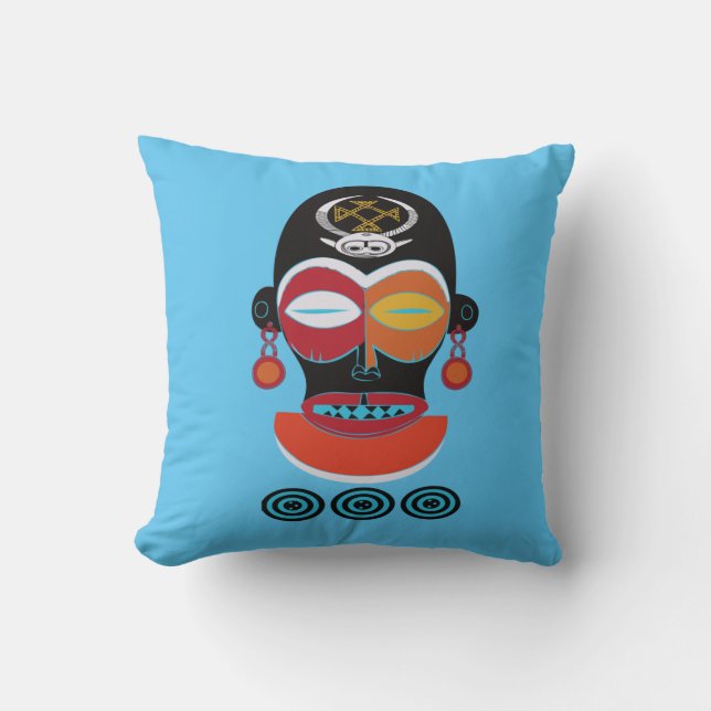 Abstract african tribal colorful mask throw pillow (Front)