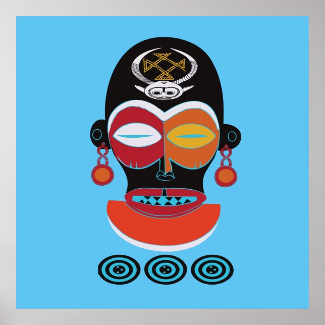 Abstract African Tribal Colorful tattoo face art Poster (Front)
