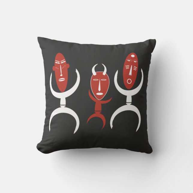 Abstract african tribal dancing portrait throw pillow (Front)