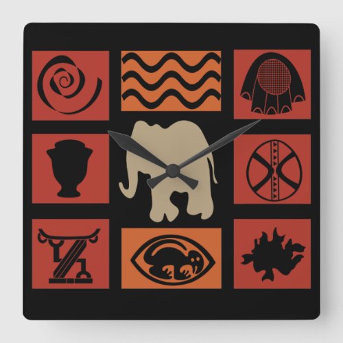 Abstract African tribal elephant art Square Wall Clock