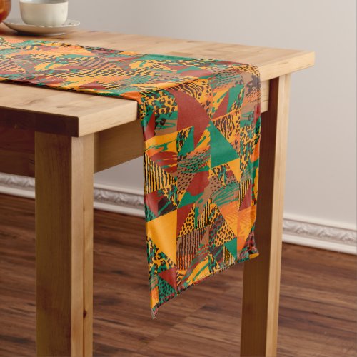Abstract African Tribal Faux Fur Print Pattern Long Table Runner