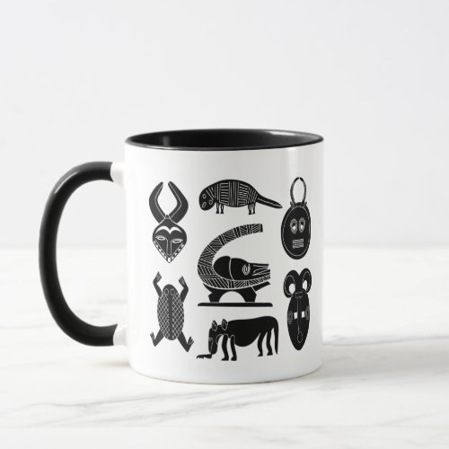 Abstract african tribal mask and animal mug