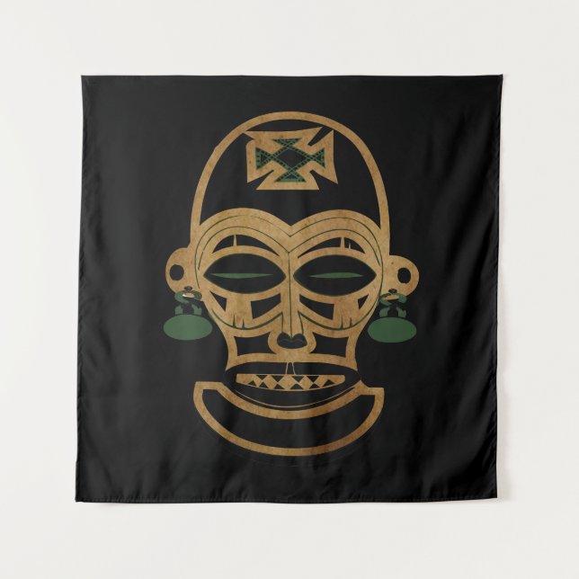 Abstract African tribal mask drawing Tapestry (Front)