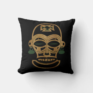 Abstract African tribal mask drawing Throw Pillow
