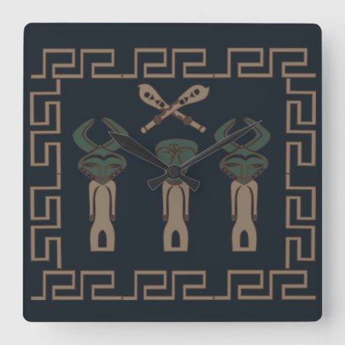 Abstract African tribal ritual scene art Square Wall Clock