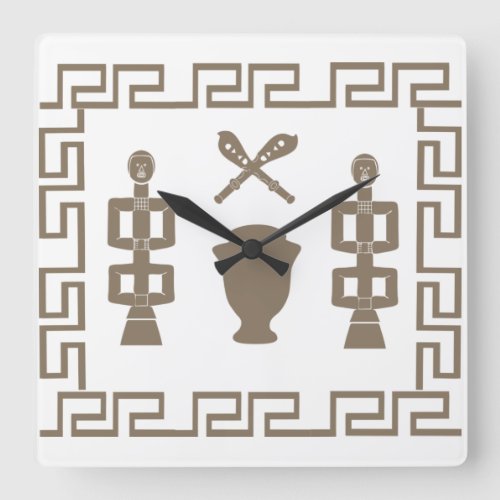 Abstract African tribal ritual scene art Square Wall Clock