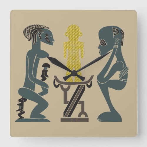 Abstract African tribal ritual scene art Square Wall Clock