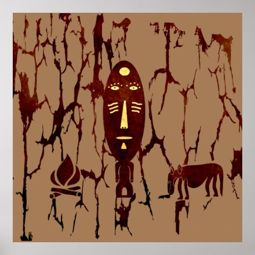 Abstract African tribal scene art Poster