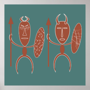 Abstract African tribal warrior art Poster