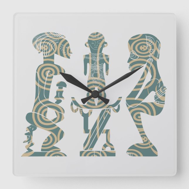 Abstract African tribal warrior ritual Square Wall Clock (Front)