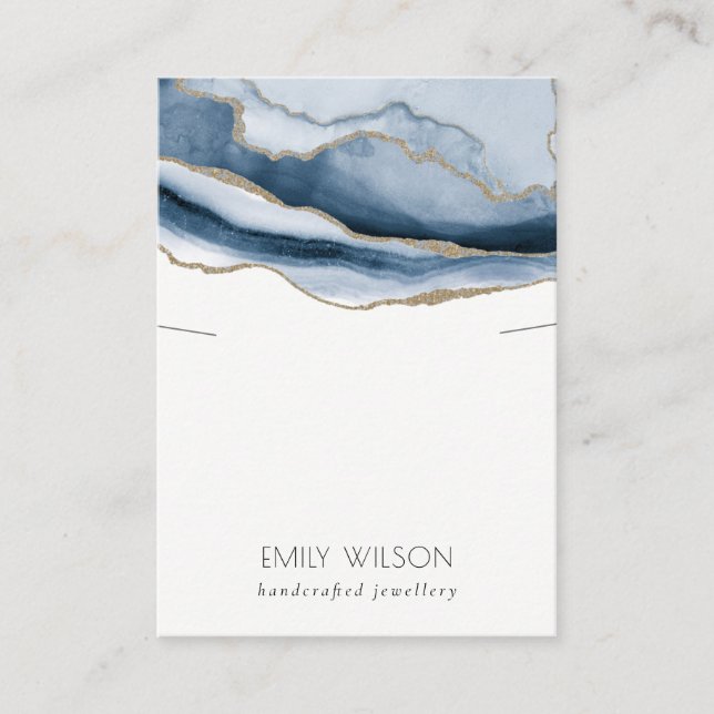 Abstract Agate Blue Gold Necklace Band Display Business Card (Front)