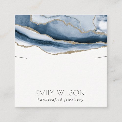 Abstract Agate Blue Gold Necklace Band Template Square Business Card