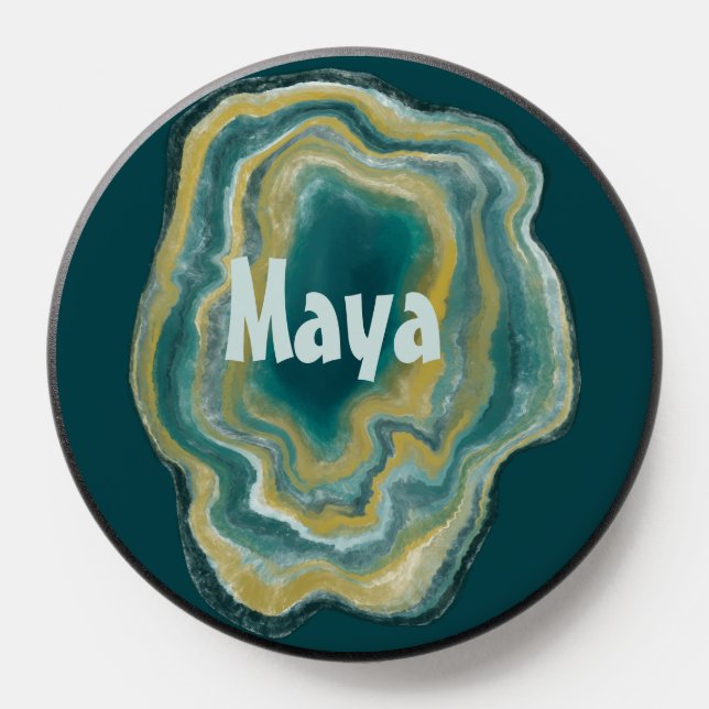 Abstract Agate Green and Gold Marble Swirl PopSocket (Popsocket)