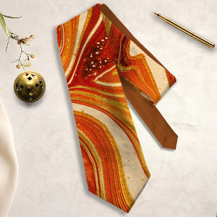 Abstract Agate Hot Orange ID827 Neck Tie