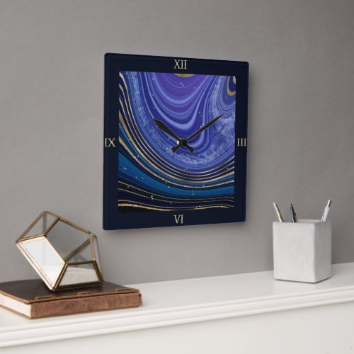 Abstract Agate Midnight ID827 Square Wall Clock