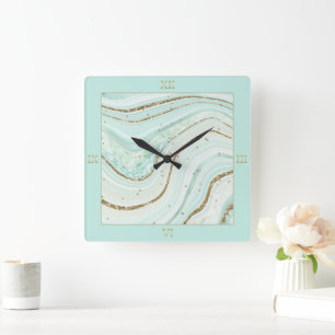 Abstract Agate Mint ID827 Square Wall Clock