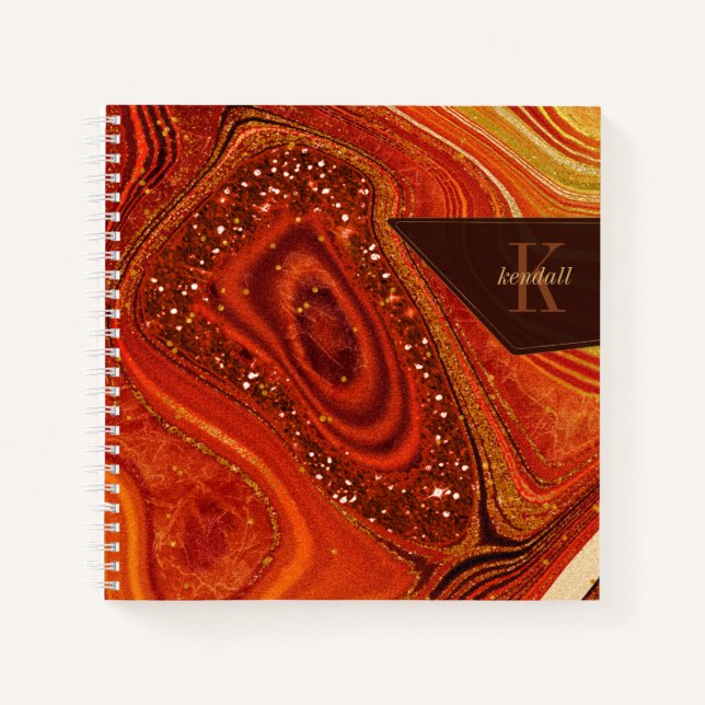 Abstract Agate Monogram Hot Orange ID827 Notebook (Front)