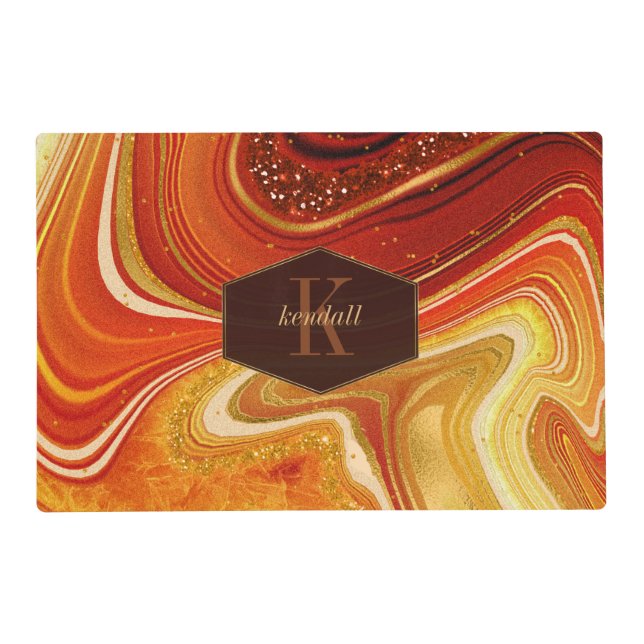 Abstract Agate Monogram Hot Orange ID827 Placemat (Back)