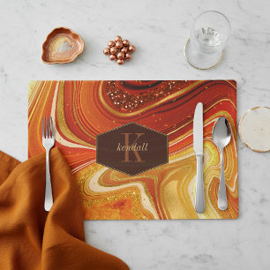 Abstract Agate Monogram Hot Orange ID827 Placemat