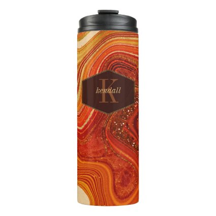Abstract Agate Monogram Hot Orange ID827 Thermal Tumbler