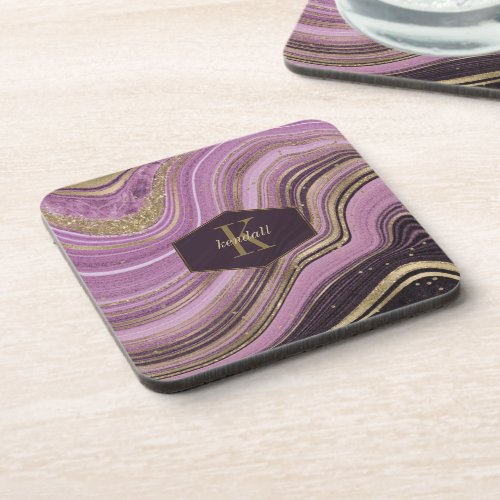 Abstract Agate Monogram Mauve ID827 Beverage Coaster