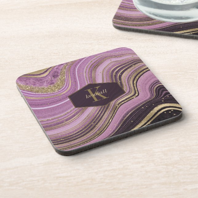 Abstract Agate Monogram Mauve ID827 Beverage Coaster (Left Side)