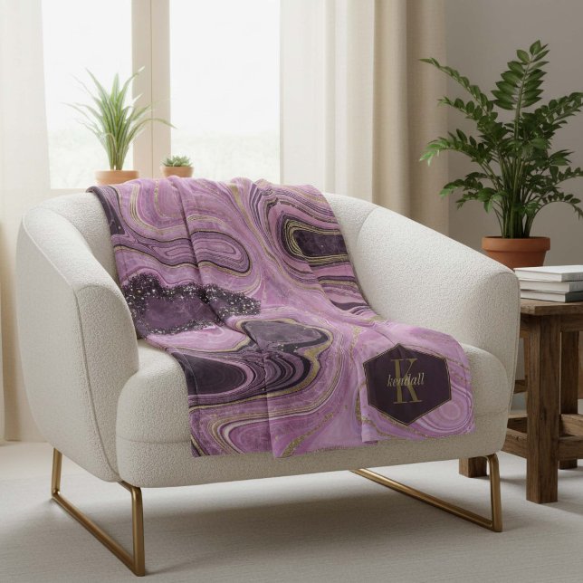 Abstract Agate Monogram Mauve ID827 Fleece Blanket (Creator Uploaded)