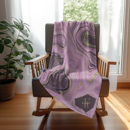 Abstract Agate Monogram Mauve ID827 Fleece Blanket