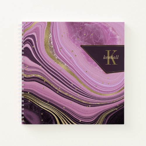 Abstract Agate Monogram Mauve ID827 Notebook