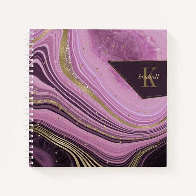 Abstract Agate Monogram Mauve ID827 Notebook (Front)