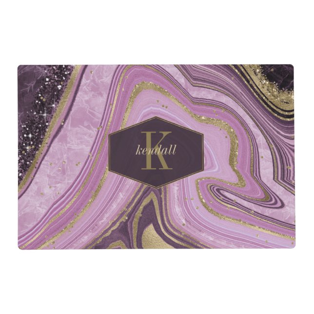 Abstract Agate Monogram Mauve ID827 Placemat (Front)