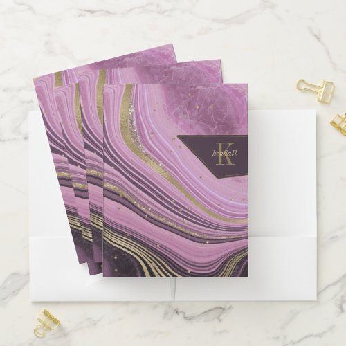 Abstract Agate Monogram Mauve ID827 Pocket Folder