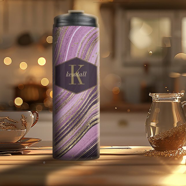 Abstract Agate Monogram Mauve ID827 Thermal Tumbler (Creator Uploaded)